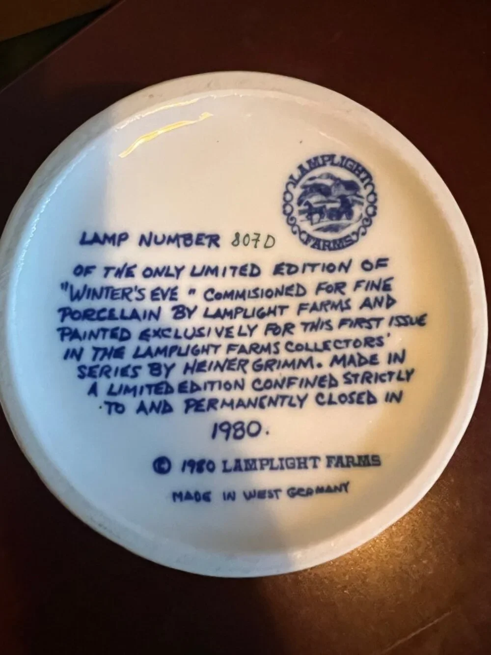 Porcelain Oil Base Lamp Base Vintage 1980 Blue Winters Eve Lamplight Farms Limit